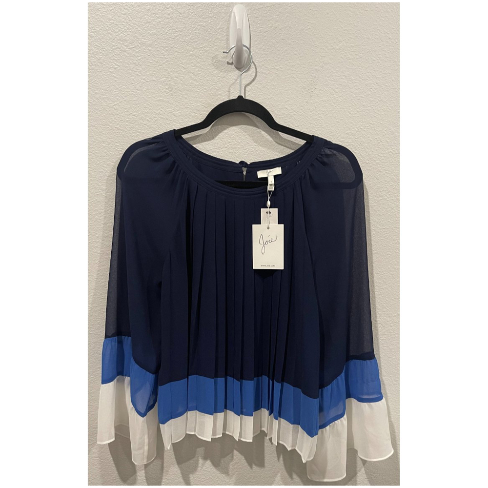 JOIE Blue Pleated Peasant Sheer Blouse